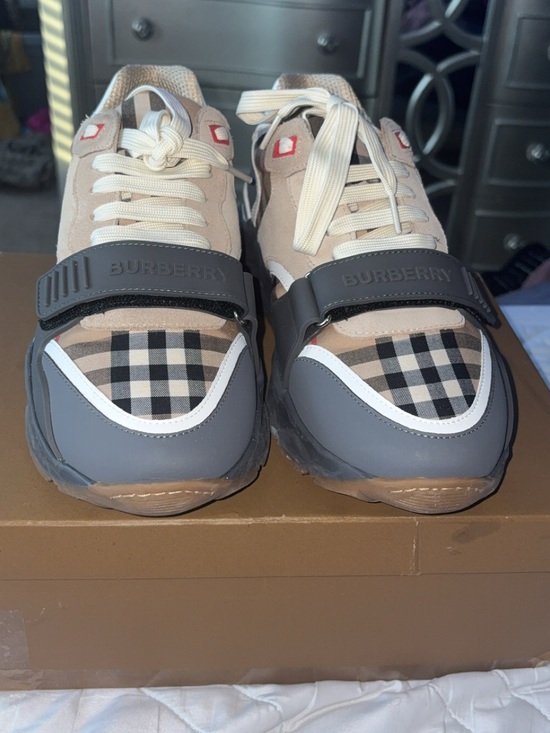 Burberry Other - Burberry Beige, Gray & Black Check Kids Sneakers